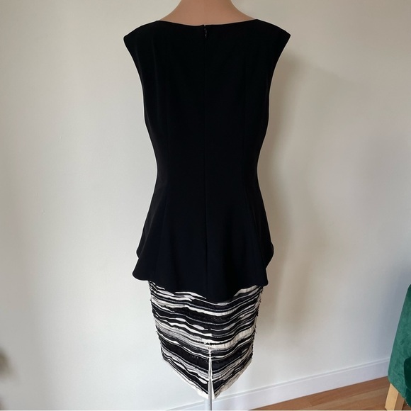 Lafayette 148 New York Emma Peplum Black Silk Embellished Combo Dress EUC Size 4 - Picture 3 of 9